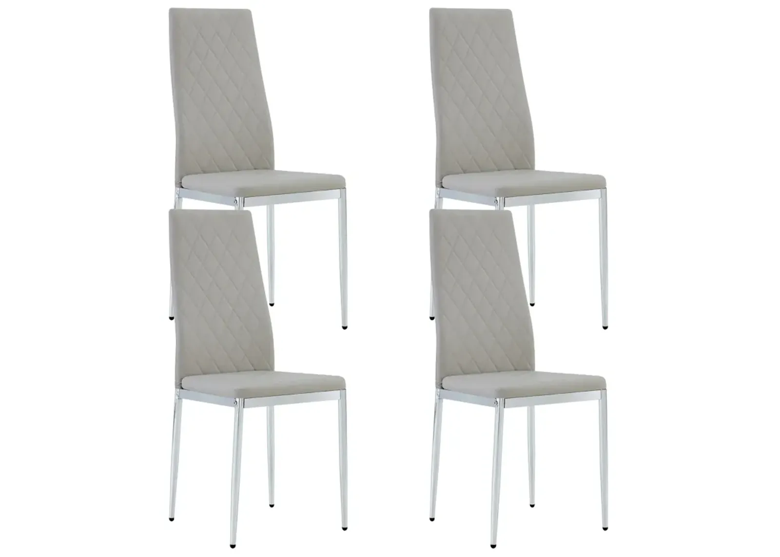 Hivvago 4 pcs Checkered Armless Faux Leather High Back Upholstered Padded Dining Chairs