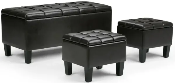Dover 44 inch Wide Contemporary Rectangle 3 Pc Storage Ottoman in Tanners Brown Faux Leather