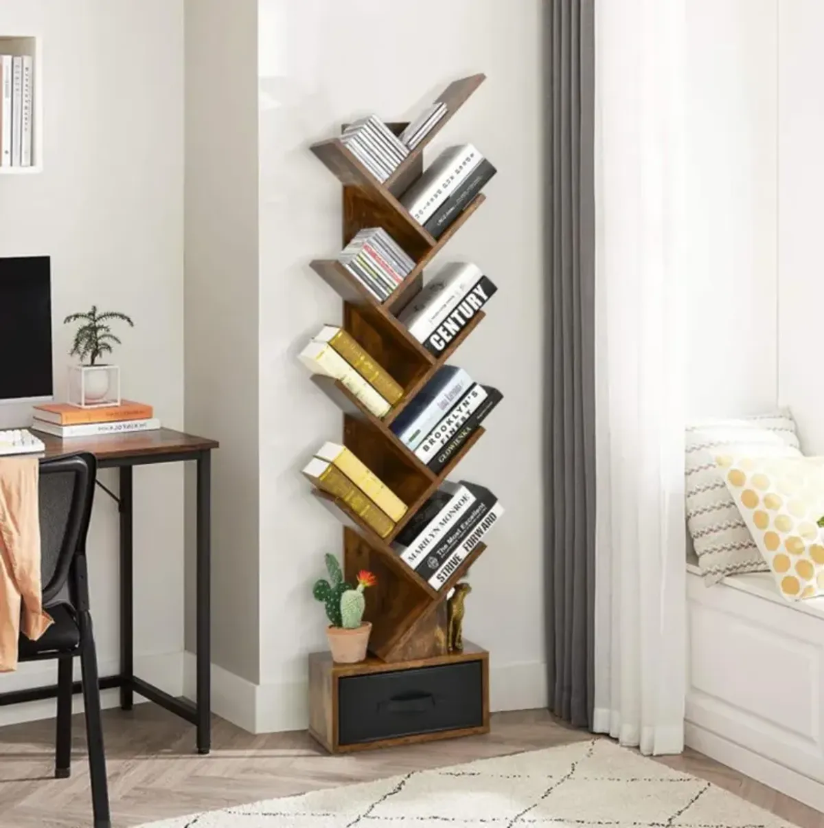 Hivvago 10-Tier Bookshelf with Drawer Free-standing Storage Bookcase