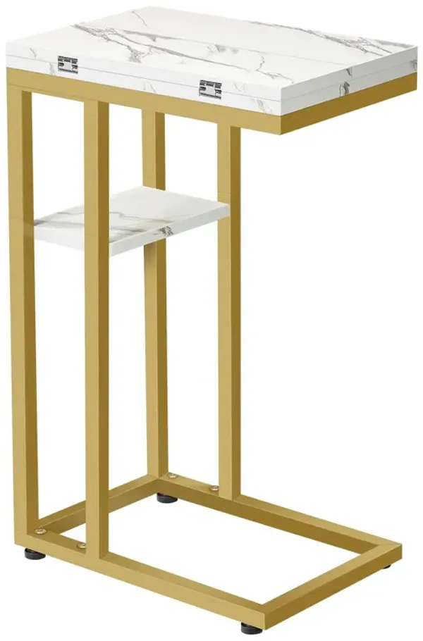 HOOBRO Foldable End Table, Gold C Shaped Side Table with Storage Shelf, Small Snack Table Suitable for Living Room Bedroom Small