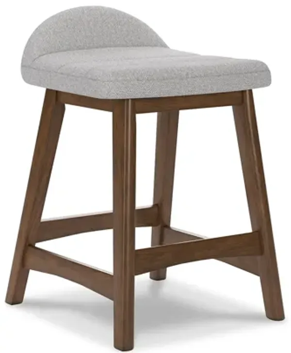 Jeyn Counter Stool with Footrest Set of 2, Brown Wood, Light Gray Seat - Benzara