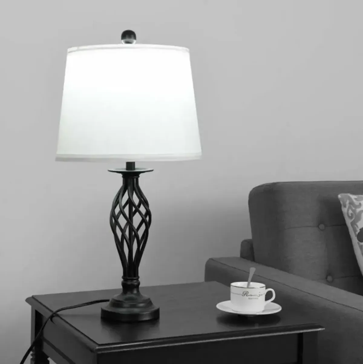 Hivvago 2 Table Lamps 1 Floor Lamp Set with Fabric Shades