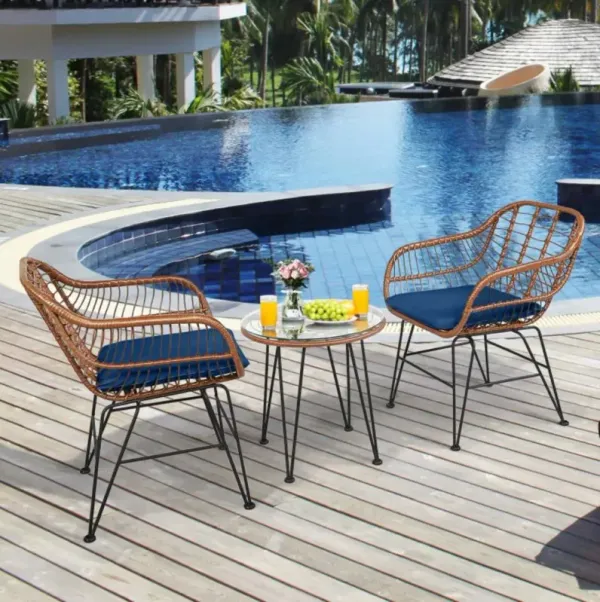 Hivvago 3 Pieces Patio Rattan Bistro Set with Cushion