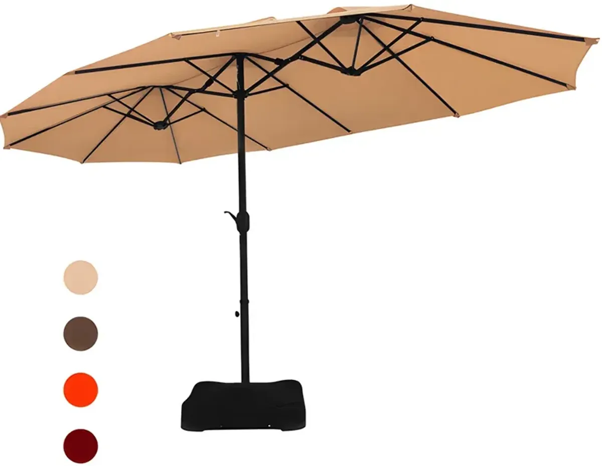 15 Feet Extra Large Patio Double Sided Umbrella with Crank and Base