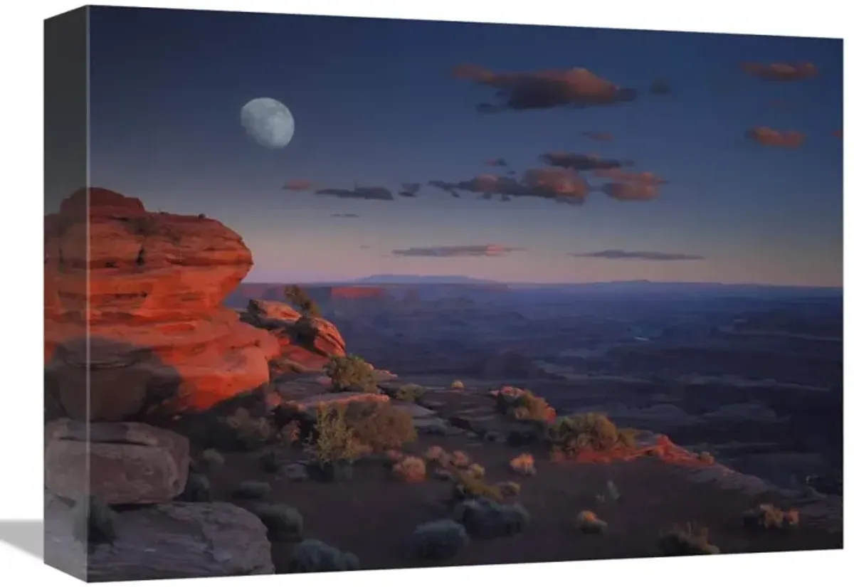 Moon over Canyonlands National Park from Green River Overlook, Utah-Canvas Art-16x12