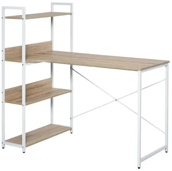 Retro Industrial Desk: Oak, Computer Workstation, Storage Shelf