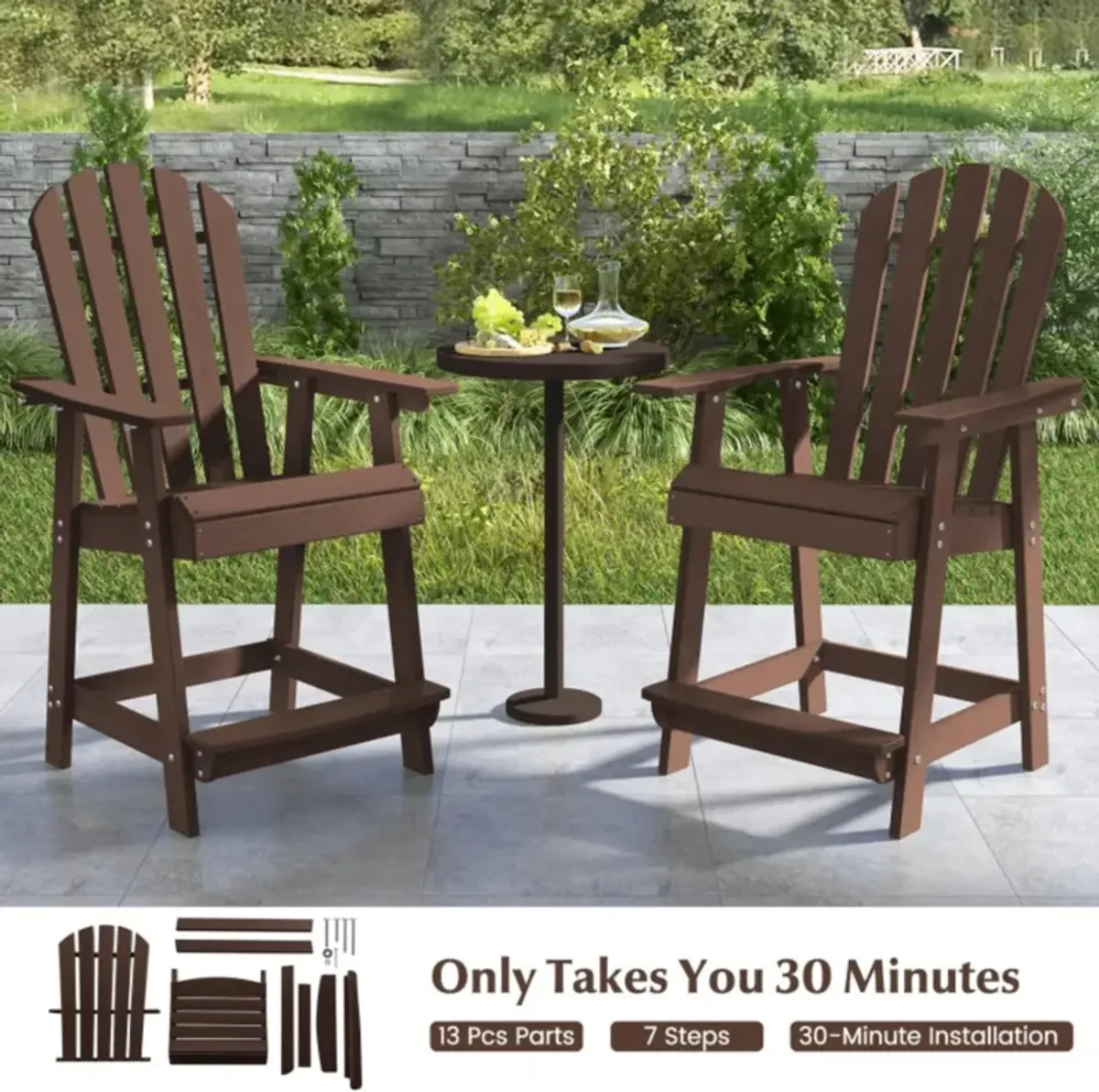 Hivvago HDPE Patio Chair with Armrest and Footrest for Indoor Outdoor