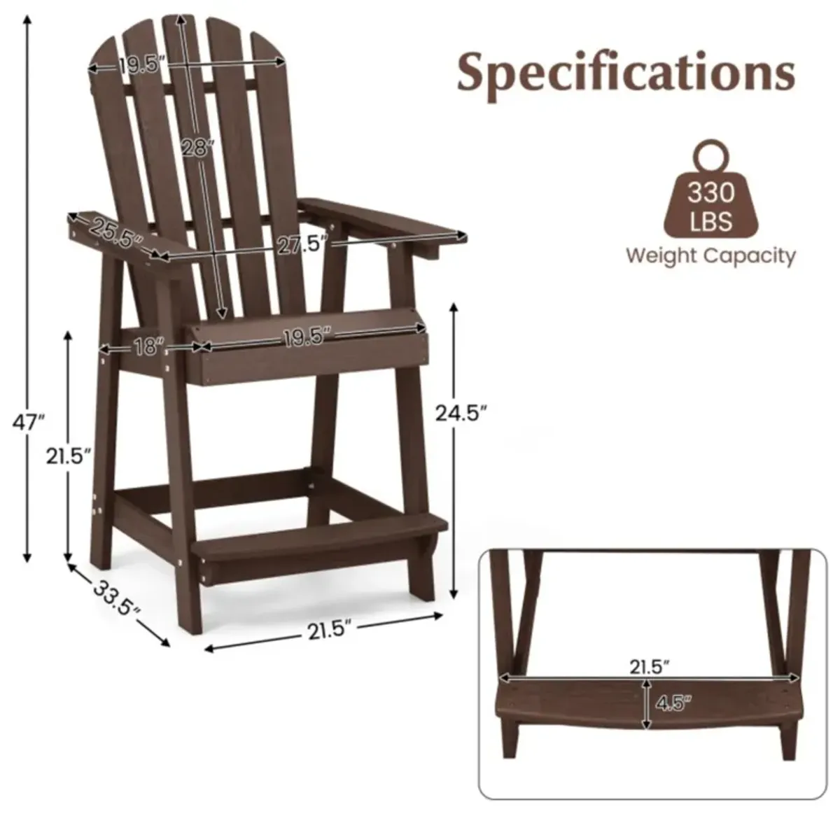 Hivvago HDPE Patio Chair with Armrest and Footrest for Indoor Outdoor