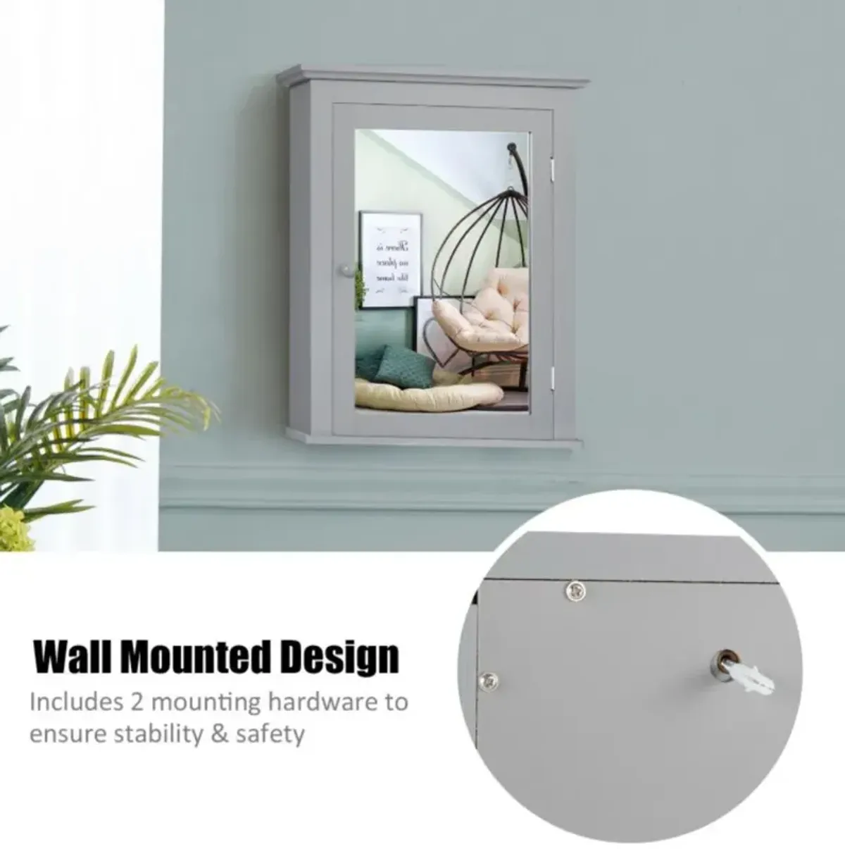 Hivvago Wall Mount Bathroom Cabinet with One Mirror Single Door Adjustable Shelves Retro Handle