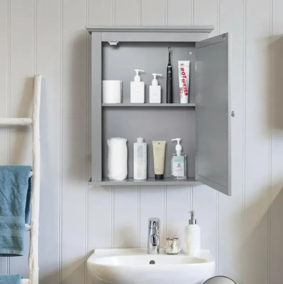 Hivvago Wall Mount Bathroom Cabinet with One Mirror Single Door Adjustable Shelves Retro Handle