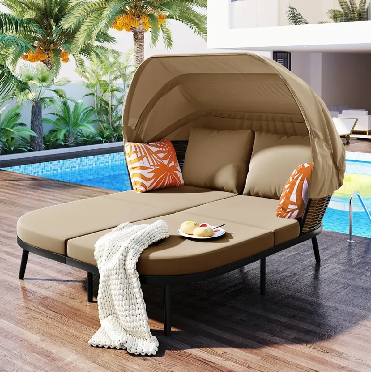 Merax Outdoor Patio Daybed with Retractable Canopy