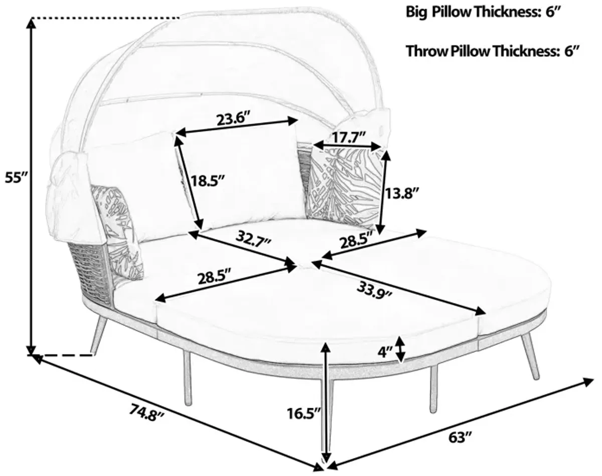 Merax Outdoor Patio Daybed with Retractable Canopy