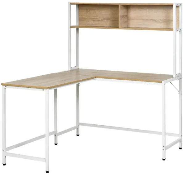 Natural Wood Office Combo: L-Shaped Desk with Hutch & Storage