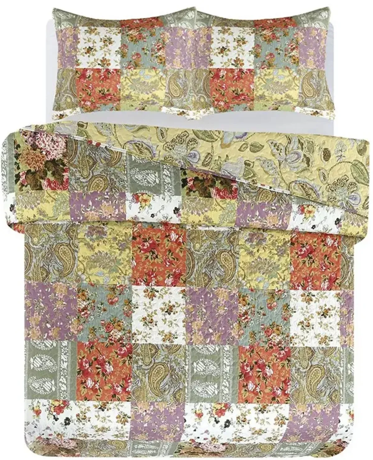 Legacy Decor 3 PCS Paisley Stitched Pinsonic Reversible Lightweight All Season Bedspread Quilt Coverlet Oversize, Queen Size