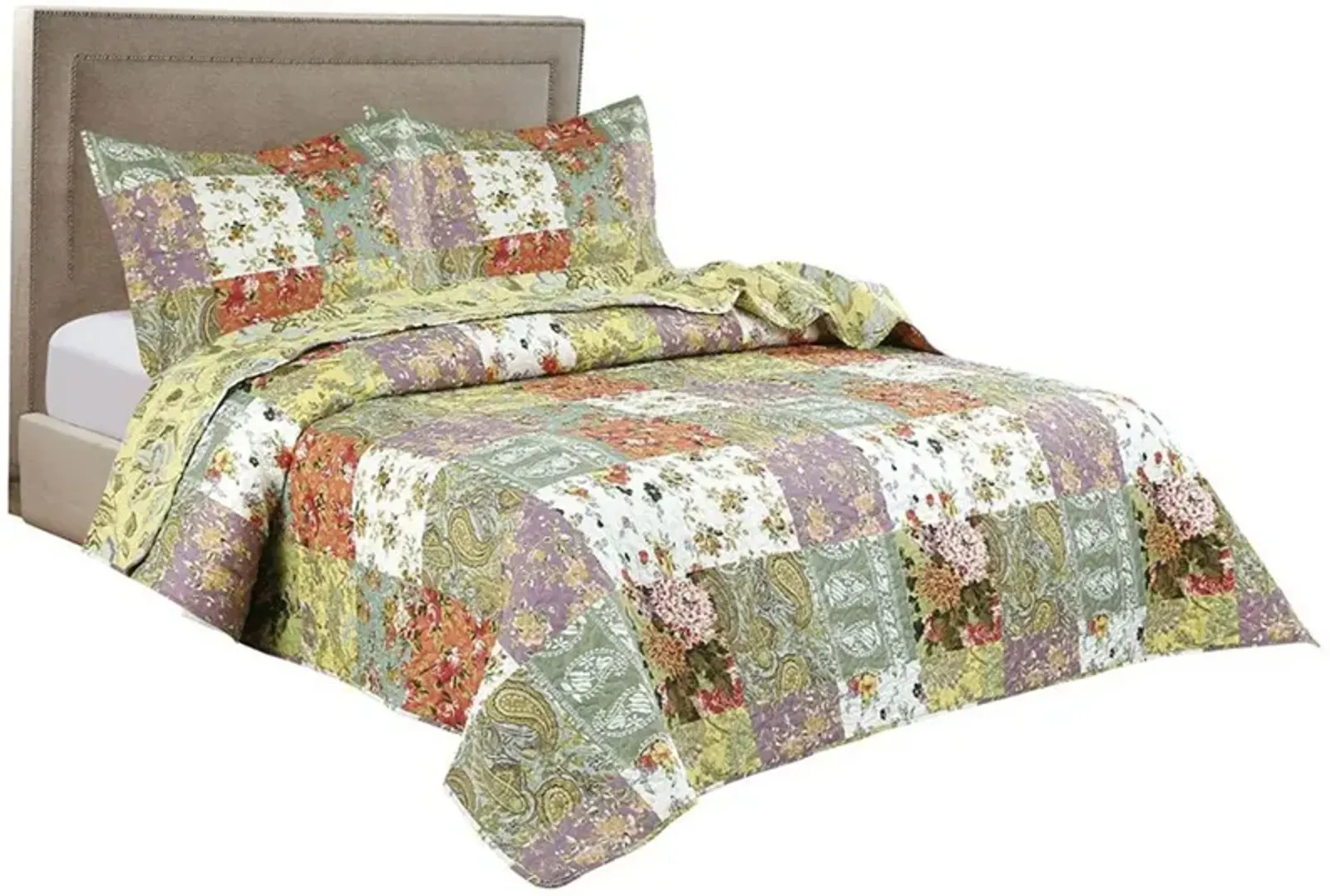 Legacy Decor 3 PCS Paisley Stitched Pinsonic Reversible Lightweight All Season Bedspread Quilt Coverlet Oversize, Queen Size