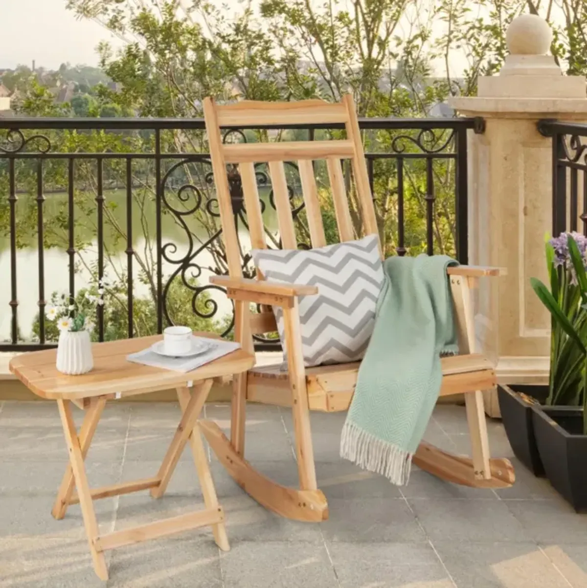 Hivvago Front Porch Rocking Chair and Foldable Table Set