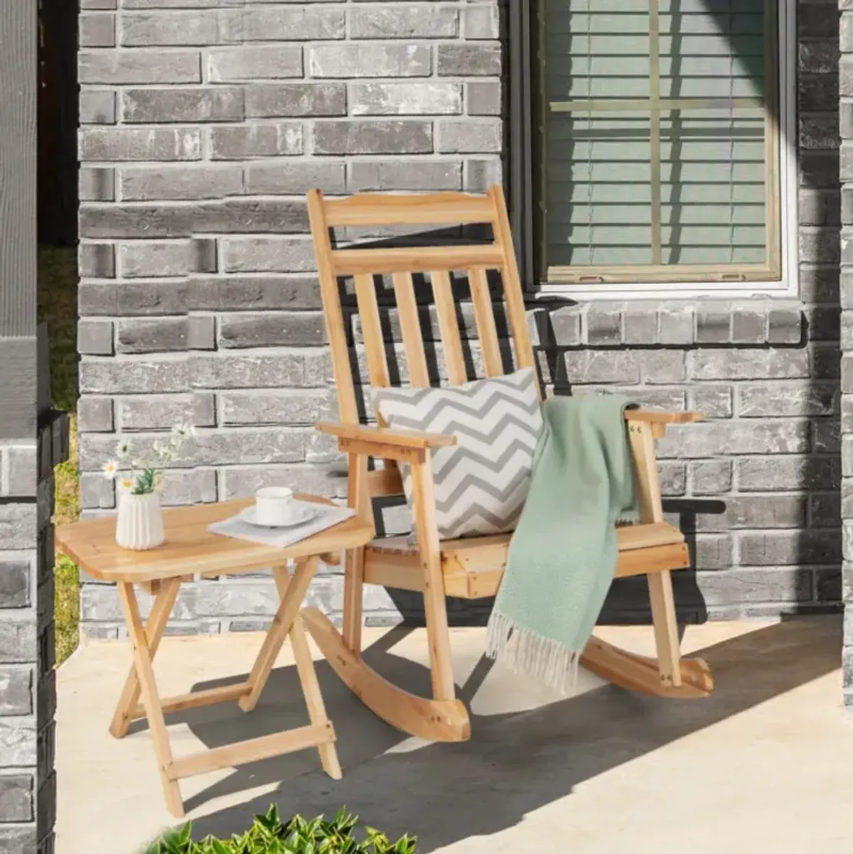 Hivvago Front Porch Rocking Chair and Foldable Table Set