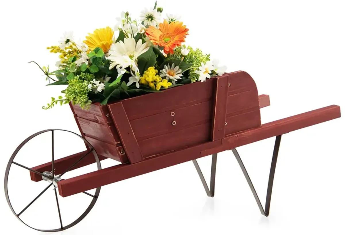 Wooden Wagon Planter with 9 Magnetic Accessories for Garden Yard