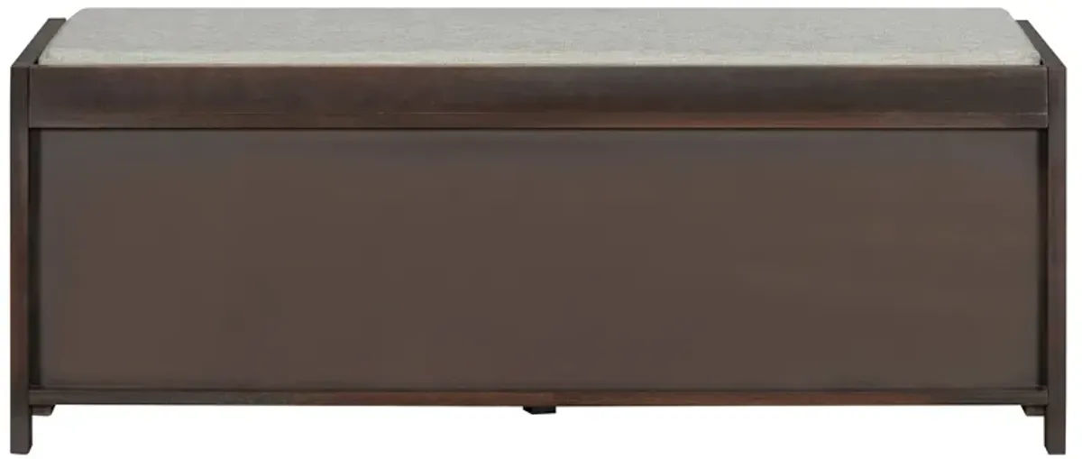 Gewnee Distressed Shutter Storage Bench with Acacia Veneer for Retro Charm for Living Room, Entryway (Espresso)