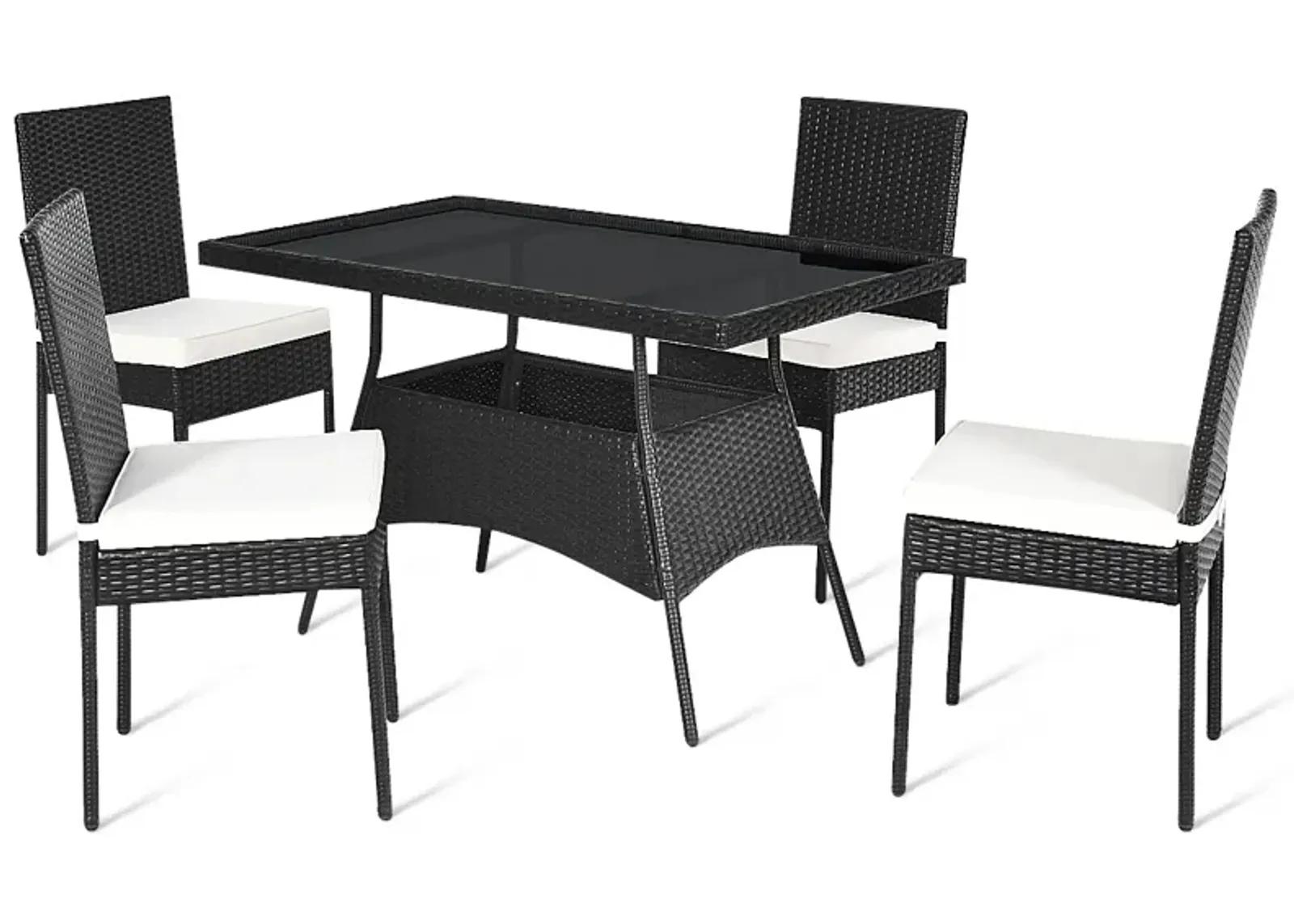 5 Pieces Rattan Dining Set Glass Table High Back Chair