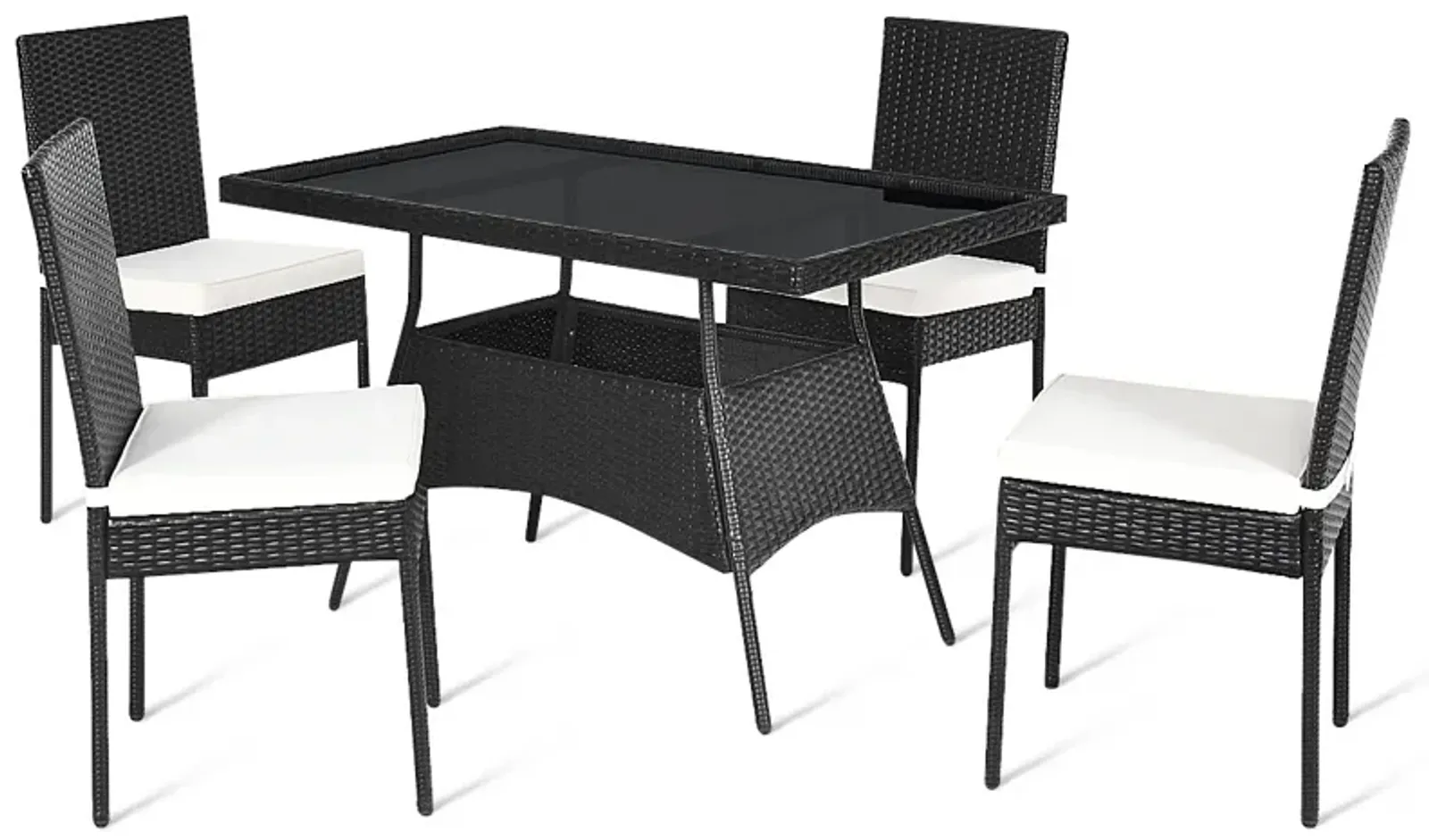 5 Pieces Rattan Dining Set Glass Table High Back Chair