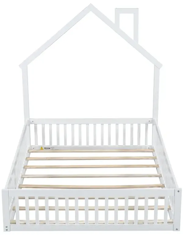 Merax Wood Full Size House Platform Bed with Guardrail