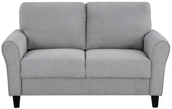 Gray Fabric Upholstered Loveseat with Rounded Arms