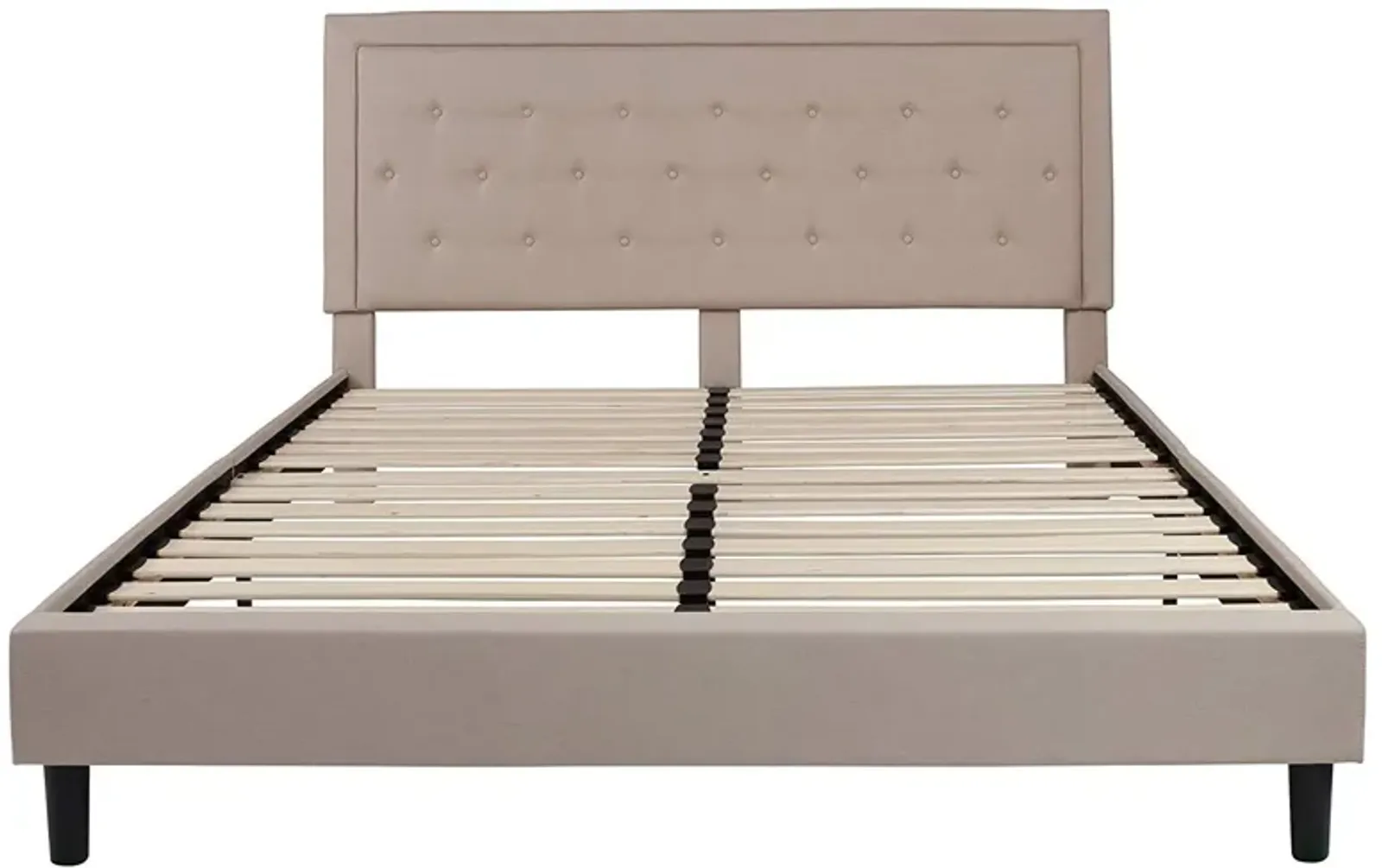 Hivvago King Beige Upholstered Platform Bed Frame with Button Tufted Headboard