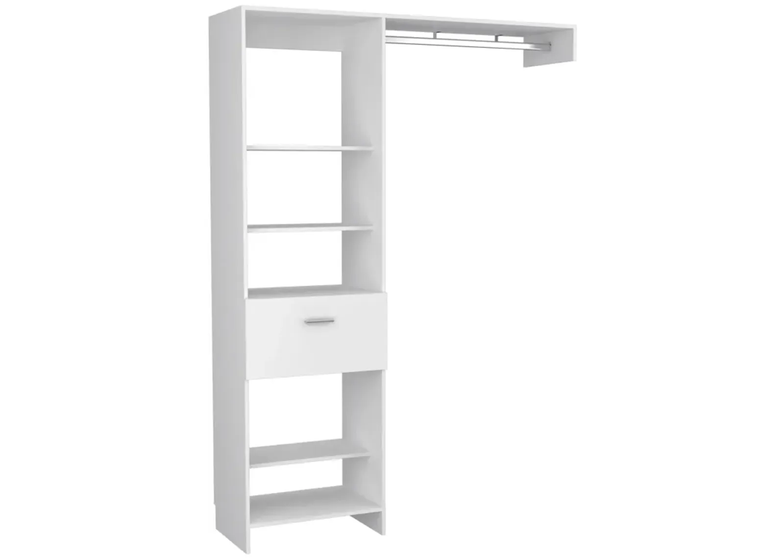 Manchester 150 Closet System, Metal Rod, Five Open Shelves, One Drawer -White