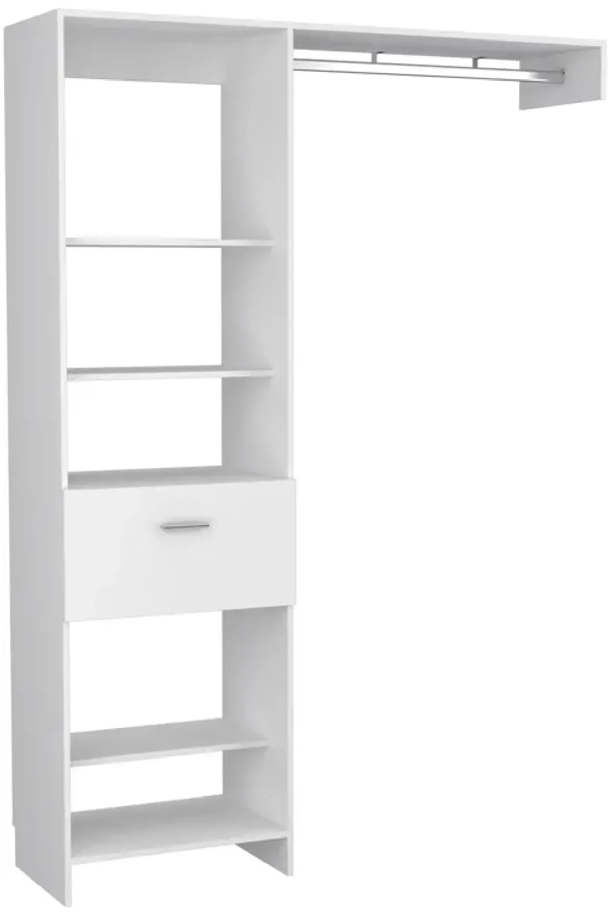 Manchester 150 Closet System, Metal Rod, Five Open Shelves, One Drawer -White