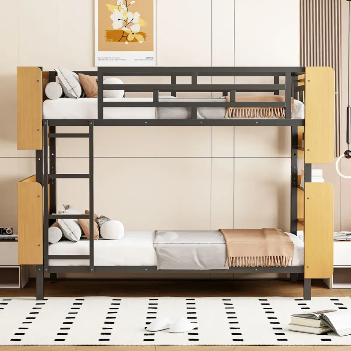 Merax Bunk Bed with Ladder and Full-Length Guardrail