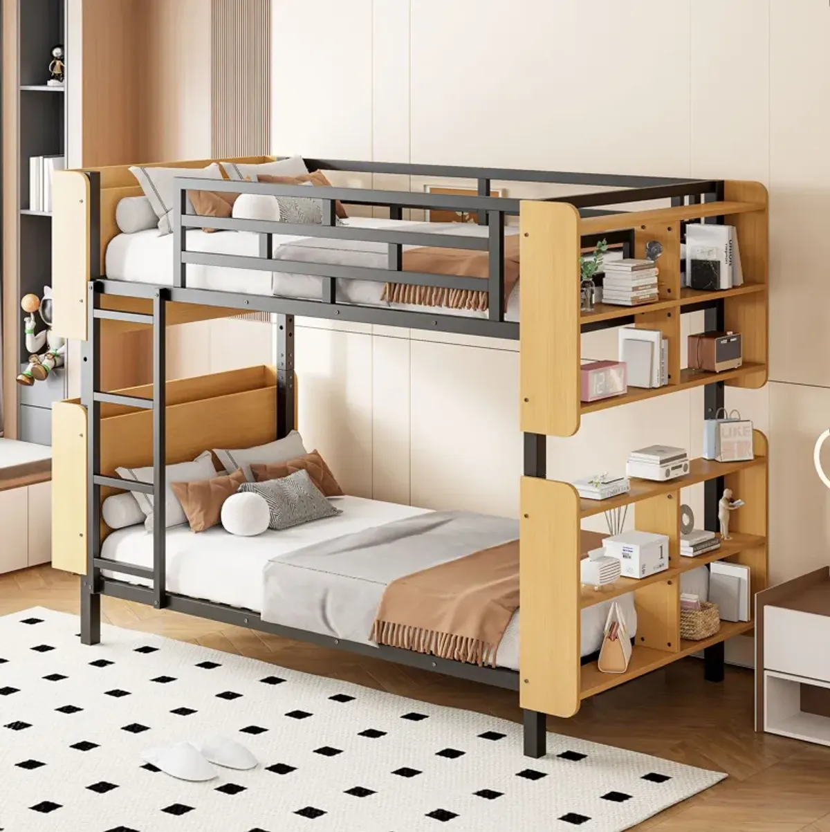 Merax Bunk Bed with Ladder and Full-Length Guardrail