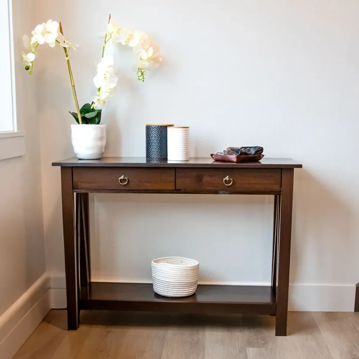 Sunnydaze Solid Pine 2-Drawer Console Table - 42 in - Dark Brown