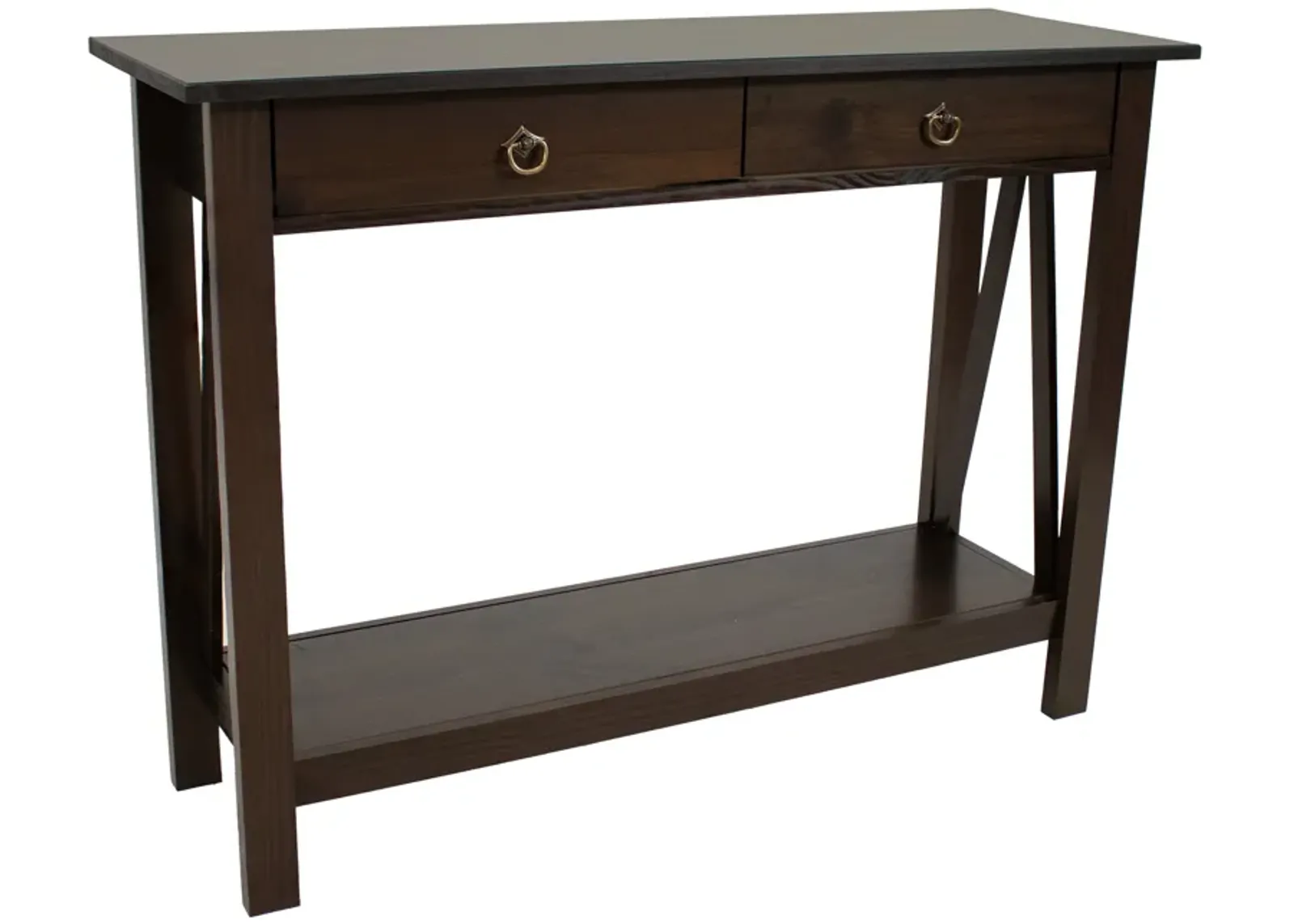 Sunnydaze Solid Pine 2-Drawer Console Table - 42 in - Dark Brown