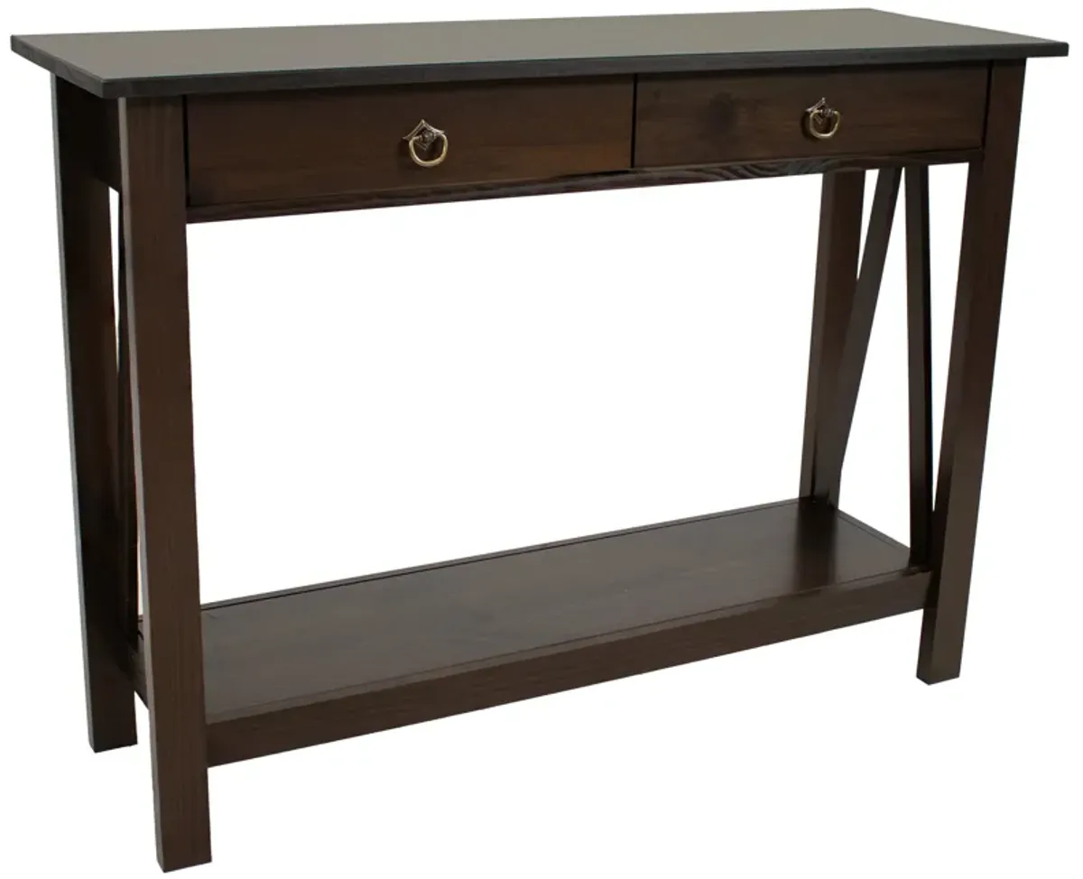 Sunnydaze Solid Pine 2-Drawer Console Table - 42 in - Dark Brown