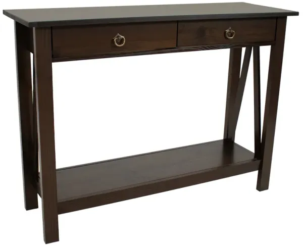 Sunnydaze Solid Pine 2-Drawer Console Table - 42 in - Dark Brown