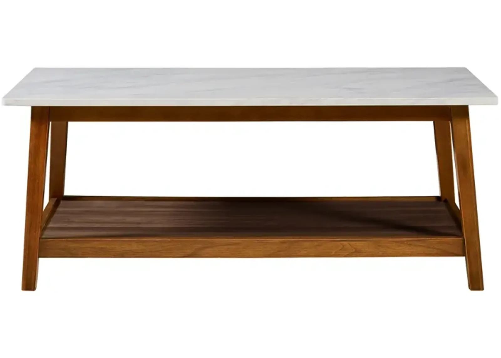 Teamson Home Kingston Wooden Coffee Table with Storage and Marble-Look Top, Faux Marble/Walnut