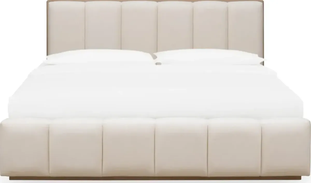 Gardenia Wood Frame Upholstered Queen-Size Platform Bed in Cotton and Chai