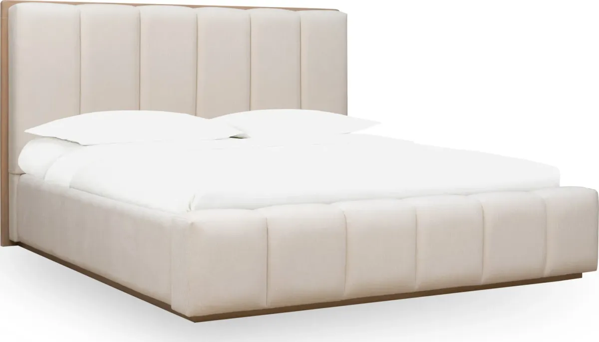 Gardenia Wood Frame Upholstered Queen-Size Platform Bed in Cotton and Chai