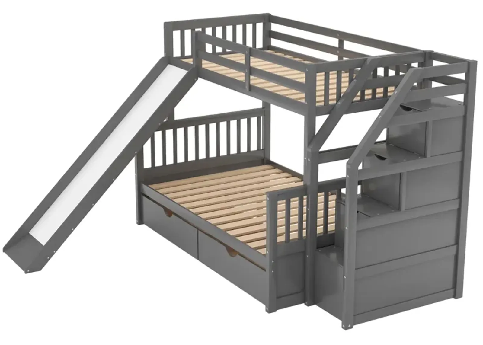 Twin Over Full Bunk Bed With Drawers, Storage And Slide, Multifunction