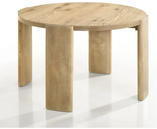 Bowny 47 Inch Dining Table, Round Top, Natural Oak Brown Finish, Solid Wood - Benzara