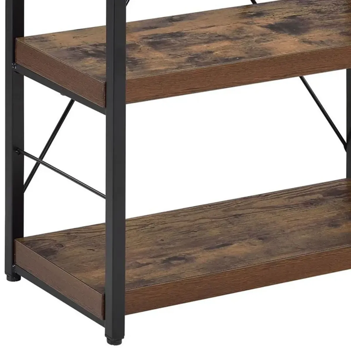 4 Tiered Metal Framed Wooden Bookshelf, Weathered Oak Brown and Black-Benzara