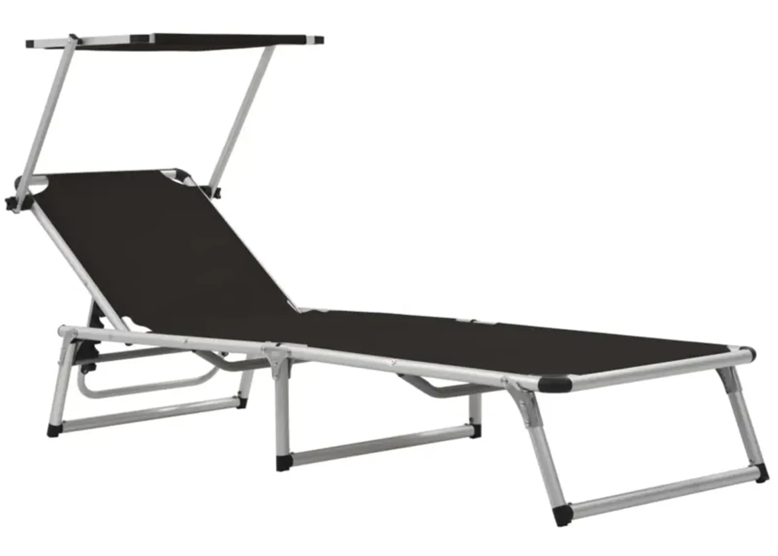 vidaXL Folding Sun Lounger with Roof Aluminium and Textilene Black