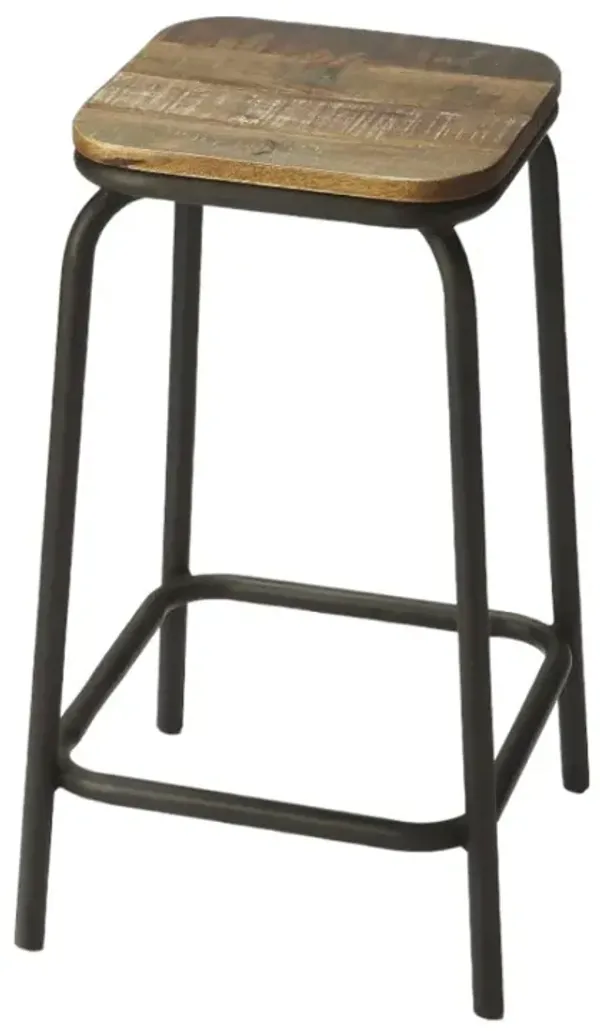 Hivvago 25 Inch Brown and Black Solid Wood and Iron Backless Counter Height Bar Chair