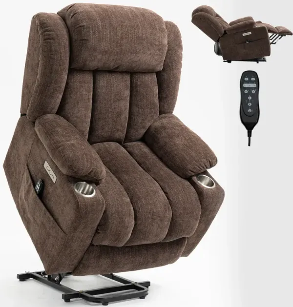 Merax Chenille Power Lift Recliner Chair, Heavy Duty Motion Mechanism with 8-Point Vibration Massage and Lumbar Heating