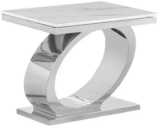 Best Quality Furniture White marble top end table with silver base