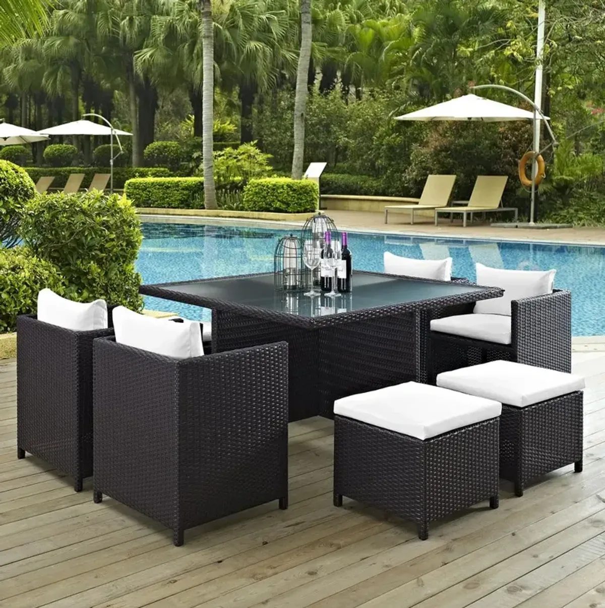 Inverse 9 Piece Outdoor Patio Dining Set - Espresso White