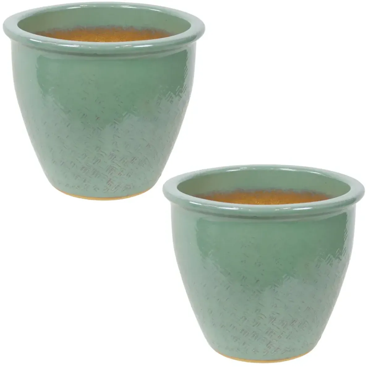 Sunnydaze 11 in Ocean Villa Glazed Ceramic Planter  - Set of 2