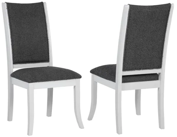 Judy Dining Side Chair Set of 2, Flared Legs, White Wood, Gray Fabric - Benzara