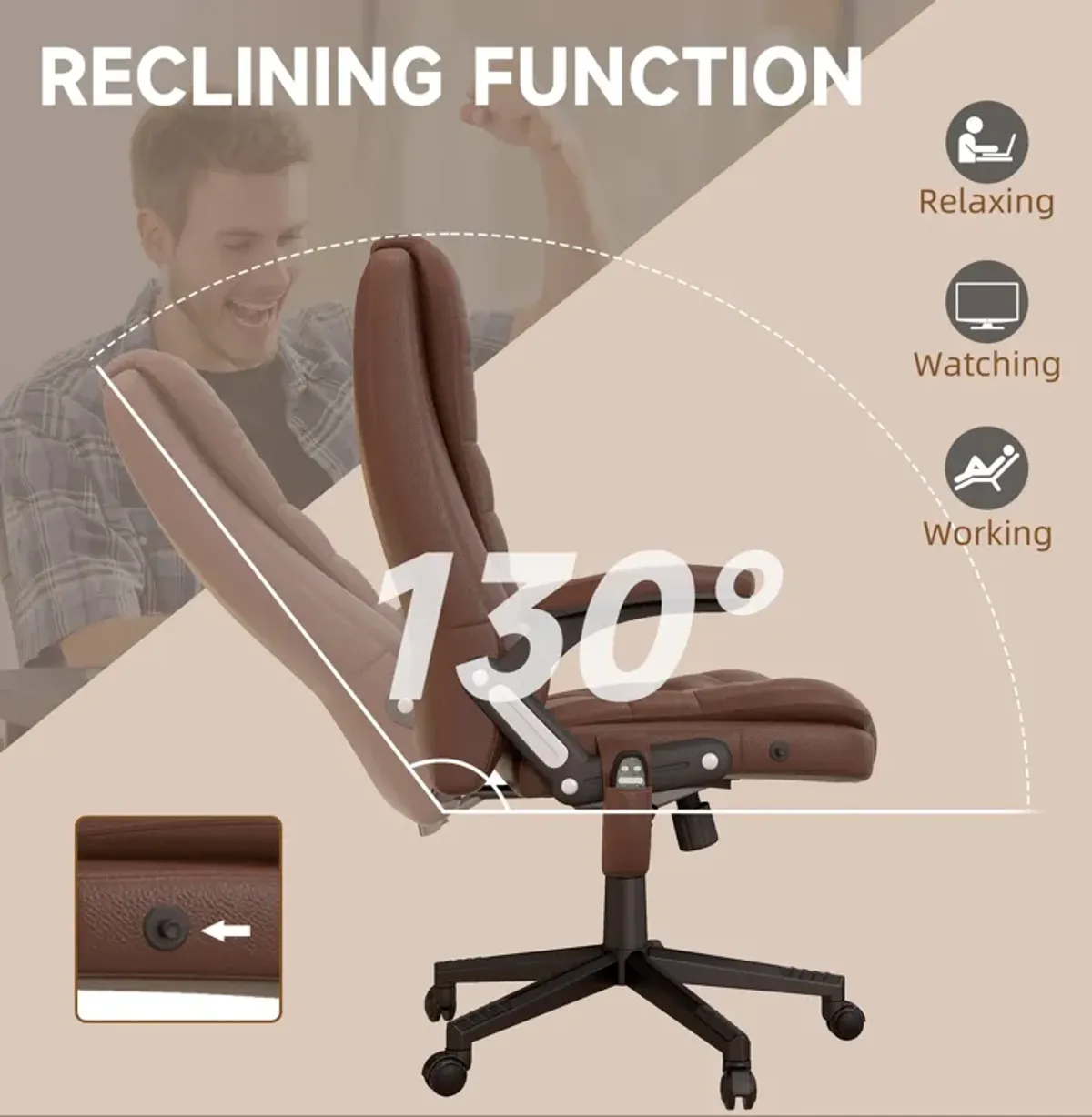 Brown Massage Office Chair: 6 Vibration Points, 3 Heat Modes